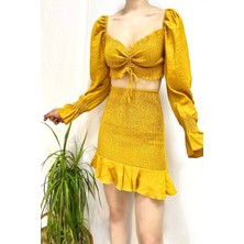 Elbee Fashion Woman Hardal Gipeli Bluz ve Etek Takım