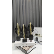 YNSK Dekoratif 3'lü Altın Detaylı Yaprak Figürü - Modern Salon Sehpa Konsol Üstü Polyester Obje Biblo Seti