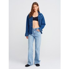 Dilvin 71792 Kar Yıkama Wideleg Denim Pantolon-Mavi