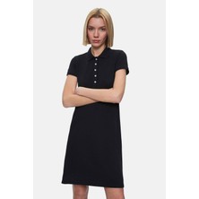 MADEIRA Siyah Polo Yaka Nakışlı Standard Fit Kadın Elbise