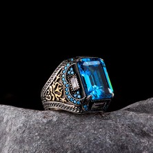 925 Ayar Gümüş Aqua Zirkon Taşlı Erkek Yüzük