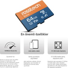 Rosstech Extra 64GB Micro Sdxc V30 Uhs-3 C10 100MB/SN + Adaptörlü Hafıza Kartı