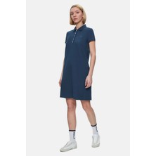 MADEIRA Lacivert Polo Yaka Nakışlı Standard Fit Kadın Elbise