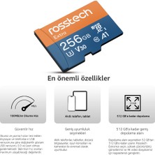 Rosstech Extra 256GB Micro Sdxc V30 Uhs-3 C10 100MB/SN + Adaptörlü Hafıza Kartı