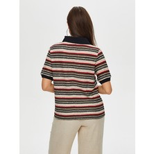 Polo Yaka Payetli Çizgili Örme Bluz S25BLZ012