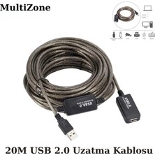 MultiZone 20m USB 2.0 Uzatma Kablosu Çipli Aktif Am Fm Erkek Dişi Takviyeli Kablo