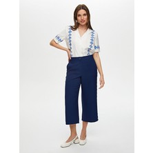 Yanları Nazar Boncuğu Baskılı Wide Leg Fit Viskonlu Caprı S25CPR003