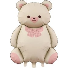 Retro Krem Papyonlu Ayı Folyo Balon 90 x 56  cm