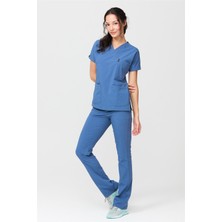 Ultralycra Spaniard - Likralı Doktor Hemşire Forma Takımı Scrubs Üniforma Cerrahi Takım (Kadın), Indigo