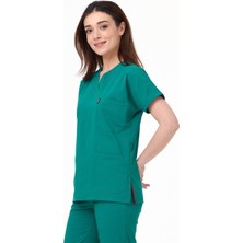 Ultralycra Spaniard - Likralı Doktor Hemşire Scrubs Tek Üst Cerrahi Forma (Kadın), Cerrahi Yeşil