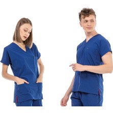 Ultralycra Basic - Likralı Doktor Hemşire Scrubs Tek Üst Cerrahi Forma (Unısex), Saks