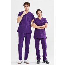 Ultralycra Basic - Likralı Doktor Hemşire Forma Takımı Scrubs Üniforma Cerrahi Takım (Unısex), Mor