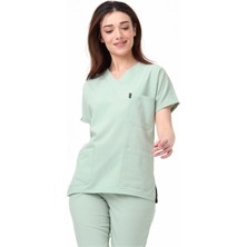 Ultralycra Spaniard - Likralı Doktor Hemşire Scrubs Tek Üst Cerrahi Forma (Kadın), Su Yeşili