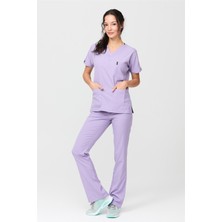 Happiness Spaniard - Likralı Doktor Hemşire Forma Takımı Scrubs Üniforma Cerrahi Takım (Kadın), Lila