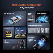 70MAI Dash Cam Omni X800-2 Ultra Hd 4K Çözünürlük Araç Kamerası , 360° Dönebilen 4K Araç Kamerası,çift 4K Ön ve Arka Kamera RC14 ve 128 GB Sd Kart,süper Algılama Adas,aı Hareket Algılama 2.0 Siyah