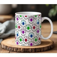 BB Design BB Desing Karışık Renk Göz Tasarımlı Beyaz Seramik Baskılı Kupa Bardak 330 ml