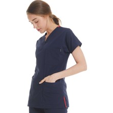 Ultralycra Spaniard - Likralı Doktor Hemşire Scrubs Tek Üst Cerrahi Forma (Kadın), Lacivert