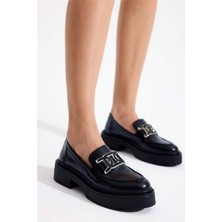 Krıste Bell 020 Siyah Kroko Tokalı Günlük Loafer Kadın Ayakkabı