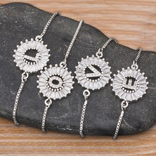 Fuhao Shop C Içinde Kadınlar Için Gümüş Renkli Ayarlanabilir Zincirli Bakır Kübik Zirkonya Harf Bileklikler 26 Harf A-Z Başlangıç Charm Bileziklerinde Sıcak Satış- Takı Hediyesi (Yurt Dışından)