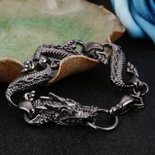 Fuhao Shop C SL507 Siyah Alev Ejderha Boncuklu Bileklik Erkekler Vintage Cadılar Bayramı Takı Alaşım Metal Bileklikler ve Bilezikler Homme (Yurt Dışından)