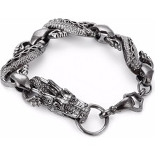 Fuhao Shop C SL507 Siyah Alev Ejderha Boncuklu Bileklik Erkekler Vintage Cadılar Bayramı Takı Alaşım Metal Bileklikler ve Bilezikler Homme (Yurt Dışından)