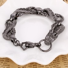 Fuhao Shop C SL507 Siyah Alev Ejderha Boncuklu Bileklik Erkekler Vintage Cadılar Bayramı Takı Alaşım Metal Bileklikler ve Bilezikler Homme (Yurt Dışından)
