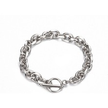 Fuhao Shop C Yaklaşık Uzunluk 21CM Bileklik Titanyum Çelik Bilezikler Katmanlı Bilezikler Bayanlar Yuvarlak Toka Takı Çiftler Moda Vintage Gümüş Renkli Pulseras (Yurt Dışından)