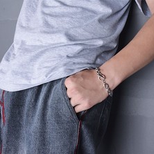 Fuhao Shop C Yaklaşık Uzunluk 21CM Bileklik Titanyum Çelik Bilezikler Katmanlı Bilezikler Bayanlar Yuvarlak Toka Takı Çiftler Moda Vintage Gümüş Renkli Pulseras (Yurt Dışından)