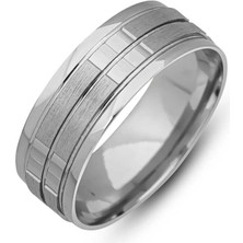 Gümüş Çizgi Desenli Rodyum Alyans