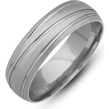 Gümüş Bombeli Çizgi Desenli Rodyum Alyans