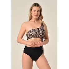 Aquaviva Kadın Siyah - Leopar Tek Omuz Mayo