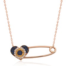 Gümüş Kalpli Çengel Iğne Bayan Kolye