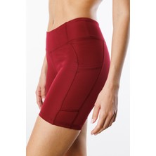 Genius Store Yüksek Bel Toparlayıcı Çift Cepli Biker Şort Kısa Spor Tayt Kısa-Tayt