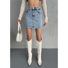 Kadın Yüksek Bel Likralı Mini Denim Etek