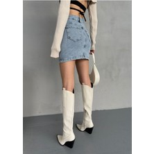 Kadın Yüksek Bel Likralı Mini Denim Etek