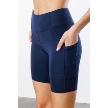 Genius Store Yüksek Bel Toparlayıcı Çift Cepli Biker Şort Kısa Spor Tayt Kısa-Tayt