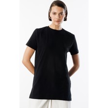 Regular Fit Bisiklet Yaka Basic Düz Kısa Kollu  Pamuk Tunik Oversıze-Tunık