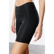 Genius Store Yüksek Bel Toparlayıcı Çift Cepli Biker Şort Kısa Spor Tayt Kısa-Tayt