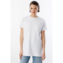 Regular Fit Bisiklet Yaka Basic Düz Kısa Kollu  Pamuk Tunik Oversıze-Tunık
