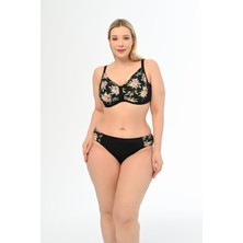 Aquaviva Kadın Büyük Beden Siyah Leylak Desen Apollonia Yeni Toparlayıcı Bikini Takımı