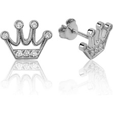 Gümüş Kraliçe Tacı Çivili Küpe