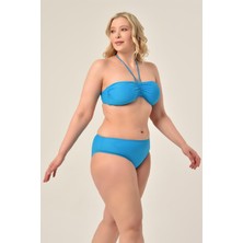 AQUAVİVA Kadın Büyük Beden Mavi Straplez Boyundan Bağlı Bikini Takımı %80 Polyamid %20 Elasten