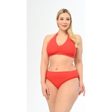 Aquaviva Kadın Kırmızı Büyük Beden Boyundan Bağlı Üçgen Elena Bikini Takımı