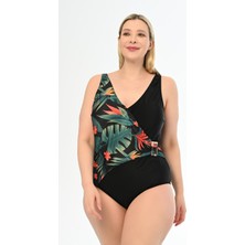 Aquaviva Kadın Büyük Beden Siyah Karışık Desen Martina Kruvaze Mayo