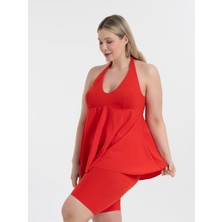 AQUAVİVA Kadın Büyük Beden Kırmızı Mabel Boyundan Bağlı Taytlı Tankini