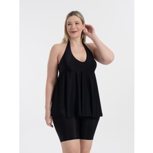 AQUAVİVA Siyah Mabel Tankini Kadın Büyük Beden Boyundan Bağlı Taytlı Modeli ile Şıklık
