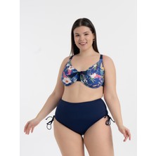 Aquaviva Kadın Büyük Beden Lacivert Çiçek Desen Daniela Balen Destekli Bikini Takımı