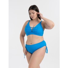 AQUAVİVA Kadın Mavi Büyük Beden Venezıa Toparlayıcı Çapraz Ipli Dekolte Bikini Takımı