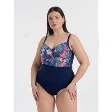 Aquaviva Kadın Büyük Beden Lacivert Çiçek Desen Brunella Balen Destekli Mayo