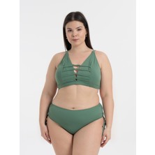 AQUAVİVA Kadın Haki Büyük Beden Venezıa Toparlayıcı Çapraz Ipli Dekolte Bikini Takımı